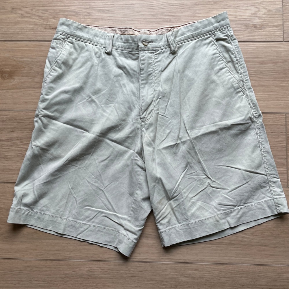 Tommy Bahama Mens Khaki Chino Shorts Size 35 Tan Tencel Blend Stretch Flat Front